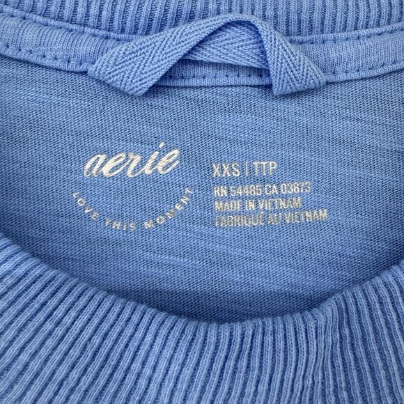 aerie Womens XXS Sweater Blue Crew Neck Pullover Sweatshirt Round Raw Hem Casual - Picture 2 of 11